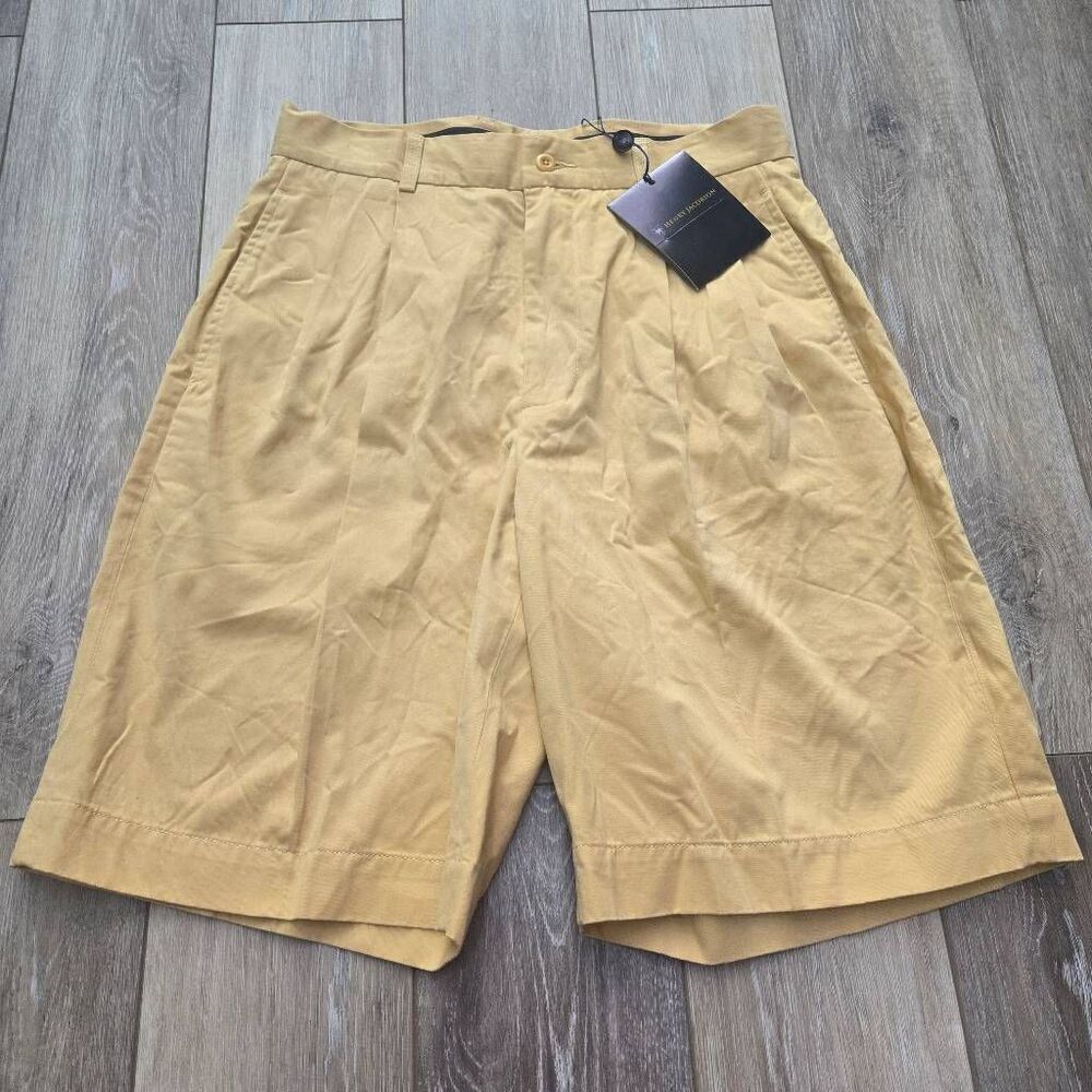 Nwt Henry Jacobson men's shorts straw color pleated 32" waist 9.5" length